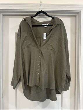 Old Navy Olive Button-Down Utility Shirt